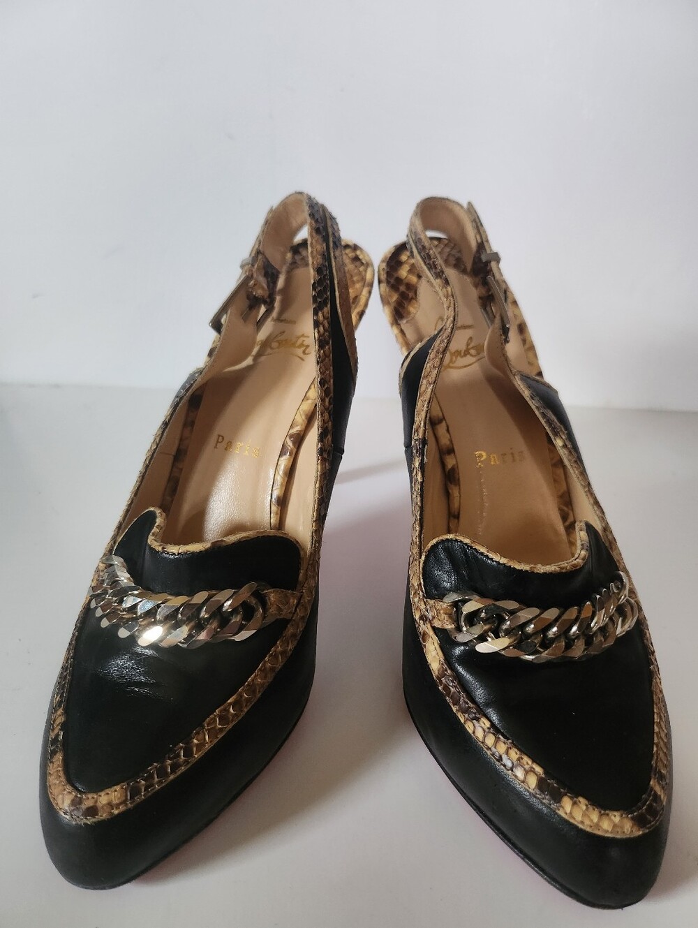 Christian Louboutin Snakeskin Leather Loafer-style Slingback Pumps - RARE!!